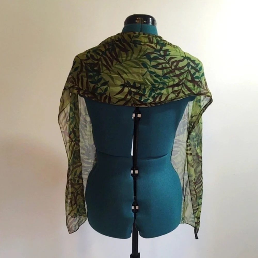 Kenneth Cole Botanical Print Green Silk Scarf